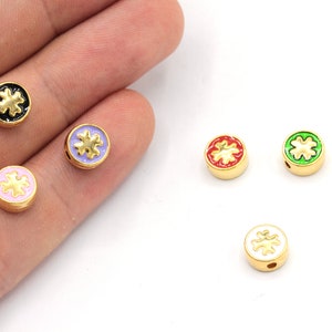 6mm 24k Shiny Gold Plated Enamel Clover Beads, Enamel Beads, Clover Bracelet Charm, Gold Clover Beads, Bracelet Beads, Gold Plated Findings
