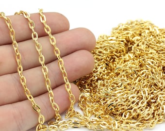 3,5x5mm 24k Shiny Gold Plated Cable Dainty Chain, Gold Oval Chain, Gold Cable Chain, Soldered Chain, Gold Tiny Chain, Gold Plated Findings