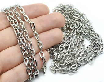 4 x 7 mm rodiumpläterad rolokedja, lödda kedjor, rodiumpläterade kedjor, lödda kedjor, rolokedjor, länkkedja, grossist