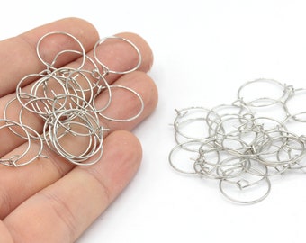 15mm Rhodium Plated Earring Hoops, Hoop Earrings, Hoop Ear Wire, Earring Settings, Rhodium Ear Hoop, Rhodium Plated Findings, Jewelry Making