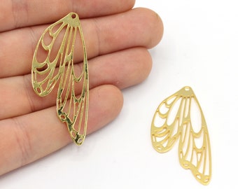 Ciondolo a forma di ala di farfalla placcato oro lucido 24k, ciondolo a forma di ala, ciondolo a forma di ala geometrica, ciondolo a forma di falena, ciondolo per orecchini, ciondolo tagliato al laser, componenti in oro