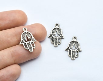 14x24mm Antique Silver Hamsa Pendant, Fatima Hand Charms, Hamsa Necklace, Hamsa Charms, Antique  Hamsa Charms, Silver Plated Findings, AS113