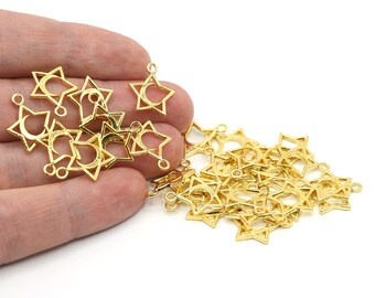 14x16mm 24k Shiny Gold Plated Star and Crescent Moon Charm, Gold Star Charm, Star Pendant, Mini Star Necklace, Star and Moon Charm