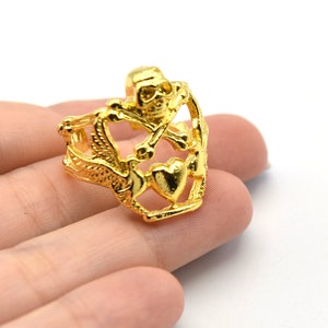 24K Shiny Gold Plated Adjustable Skull Ring, Boho Ring, Love and Death Ring, Wholesale Ring, Brass Ring Findings, Bohem Ring