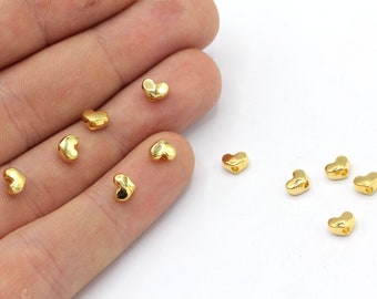 4x6mm 24k Shiny Gold Plated Mini Heart Beads, Heart Bracelet Beads, Mini Gold Beads, Bracelet Connector, Gold Heart Beads, Gold Findings