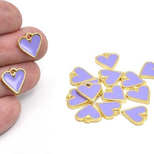 13x13mm 24k Shiny Gold Plated Heart Charms, Purple Enamel Heart Pendants, Mini Heart Charms, Tiny Heart Charms, Gold Plated Findings, GLD552