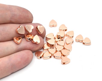 9x9 Rose Gold Plated  Heart Beads, Heart Bracelet Beads, Mini Heart Beads,Dainty Charms, Rose Gold Plated Findings, GLD449-2