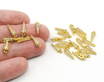 14x4mm 24K Shiny Gold Plated Micro Pave Spike Charm, CZ Gold Triangle Spike Pendant, Pave Spike, Cubic Zirconia Charm, Brass Findings, CZ030