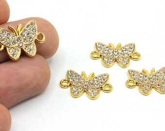 19 x 13 mm 24k glänzend Gold plattiert Pave Schmetterling Charme, Zirkonia Schmetterling Perlen, Armband Connector, Mikro Pave Schmetterling Charme, CZ210