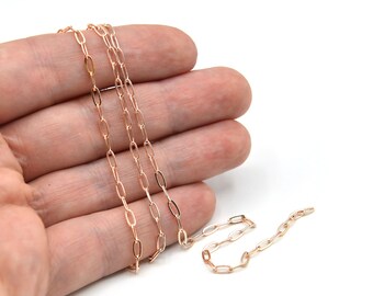 3x6mm Rose Gold Plated Paperclip Link Chain, Paperclip Necklace, Cable Chain, Soldered Chain, Oval Link Chain, Tiny Chain, Rose Gold Chain