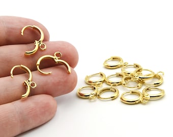 Cierres para pendientes de 12 mm chapados en oro brillante de 24 quilates con anilla, cierres redondos, ganchos circulares para las orejas, dijes, venta al por mayor, EAG076
