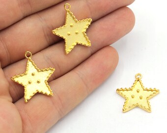 21x23mm 24k Shiny Gold Star Necklace, Large Star Charm, Celestial Charm, Dainty Charm, Star Charm, Necklace Charm, Gold Plated Findings