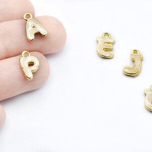 7x12mm 24k Shiny Gold Plated Letter, Cream White Enamel Brass Letter Charms, Brass Letter Beads, Initial Charms, Personalized Jewelry