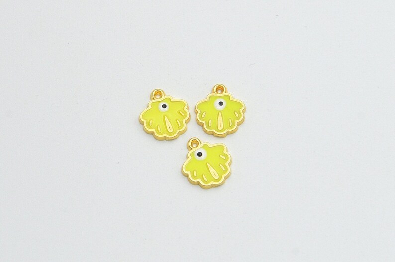 Neon Enamel Oyster Findings GLD095 Minimal Oyster Charms 9,5x10,5 mm 24k Shiny Gold Plated Oyster Charms Yellow Enamel Star Charms