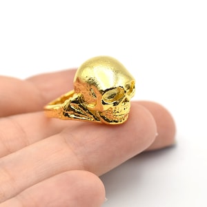 24K Shiny Gold Plated Adjustable Skull Ring, Boho Ring, Jewelry Ring, Wholesale Ring, Gold Plated Ring, Brass Ring Findings, Bohem Ring
