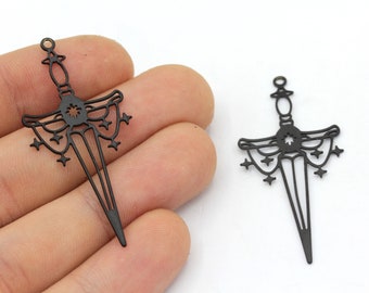 20x46mm Black Plated Sword Charm, Black Knight's Sword Pendant,  Long Sword Charm, Black Charm, Laser Cut Charm, Black Plated Findings