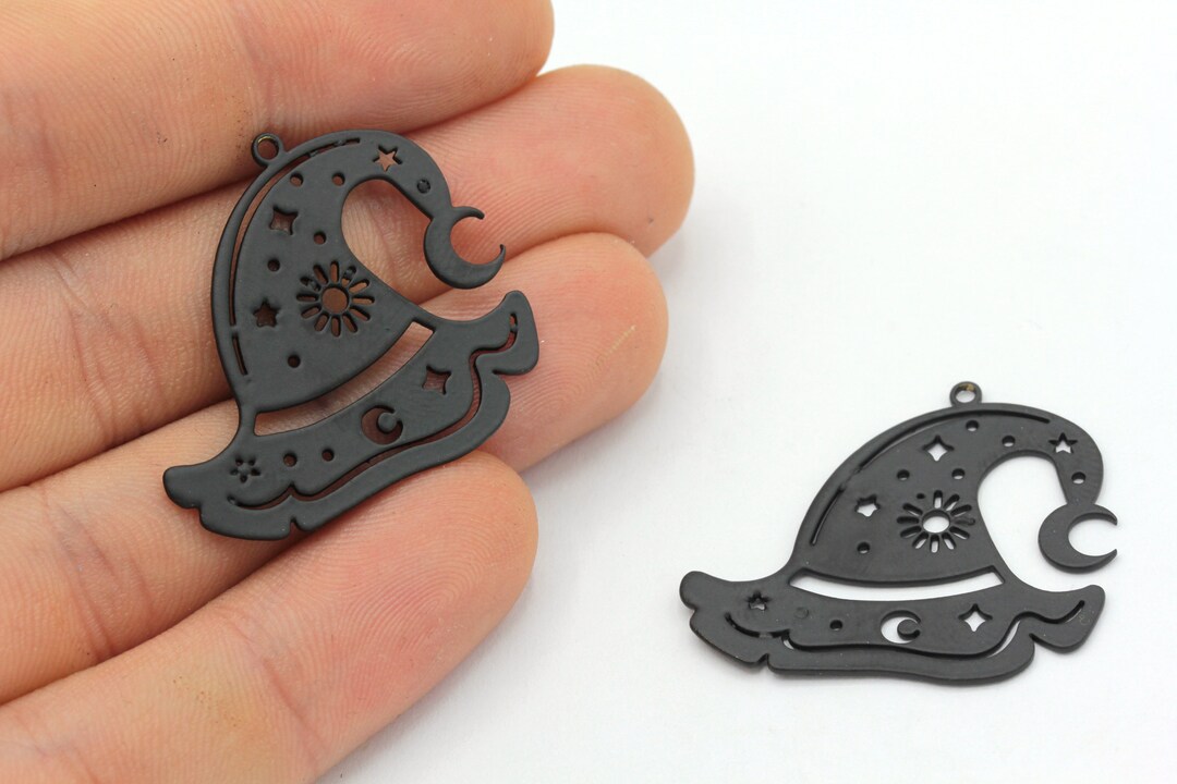 27x30mm Black Plated Witch Hat Charm, Halloween Pendant, Black Hat ...