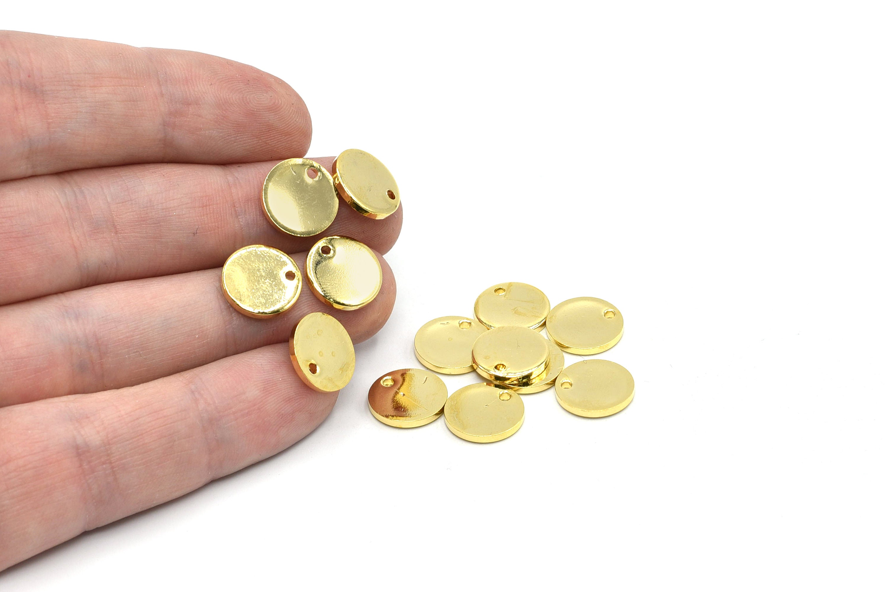 12mm 24k Shiny Gold Plated Round Charm, Round Disc, Personalized Coin, Personalized Disc, Medallion, Stamping Tag, Gold Coins, Round Disc