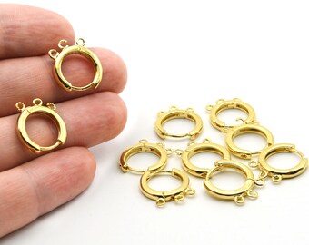 Aretes redondos de oro brillante de 24 k de 15 mm, con cierre de palanca de 3 agujeros, ganchos para la oreja, aros, cierres de oro, EAG005