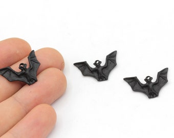Charm squelette chauve-souris plaqué noir 17 x 23 mm, breloque chauve-souris noire, pendentif d'Halloween, grand mauvais charme, breloques animaux, accessoires plaqués noir