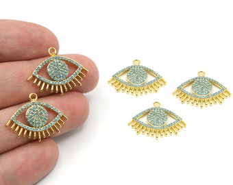 18x22mm 24k Shiny Gold Plated CZ Micro Pave Evil Eye Charms, Pave Evil Eye Pendants, Gold Evil Eye Pendants, Pave Eye Charms, Tiny Eye Charm
