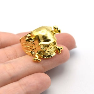 24K Shiny Gold Plated Adjustable Skull Ring, Boho Ring, Jewelry Ring, Wholesale Ring, Gold Plated Ring, Brass Ring Findings, Bohem Ring