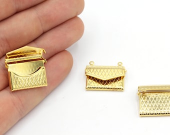 16x20mm 24k Shiny Gold Plated Letter Locket Charm, Envelope Charm, Letter Locket Necklace, Patterned Lockted, Secret Message, Gold Findings