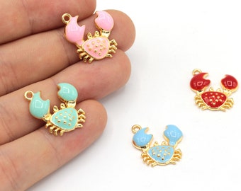 18x18mm 24k Shiny Gold Plated Enamel Crab Charm, Gold Crab Pendant, Sea Animal Charm, Ocean Charms, Beach Jewelry, Gold Plated Findings