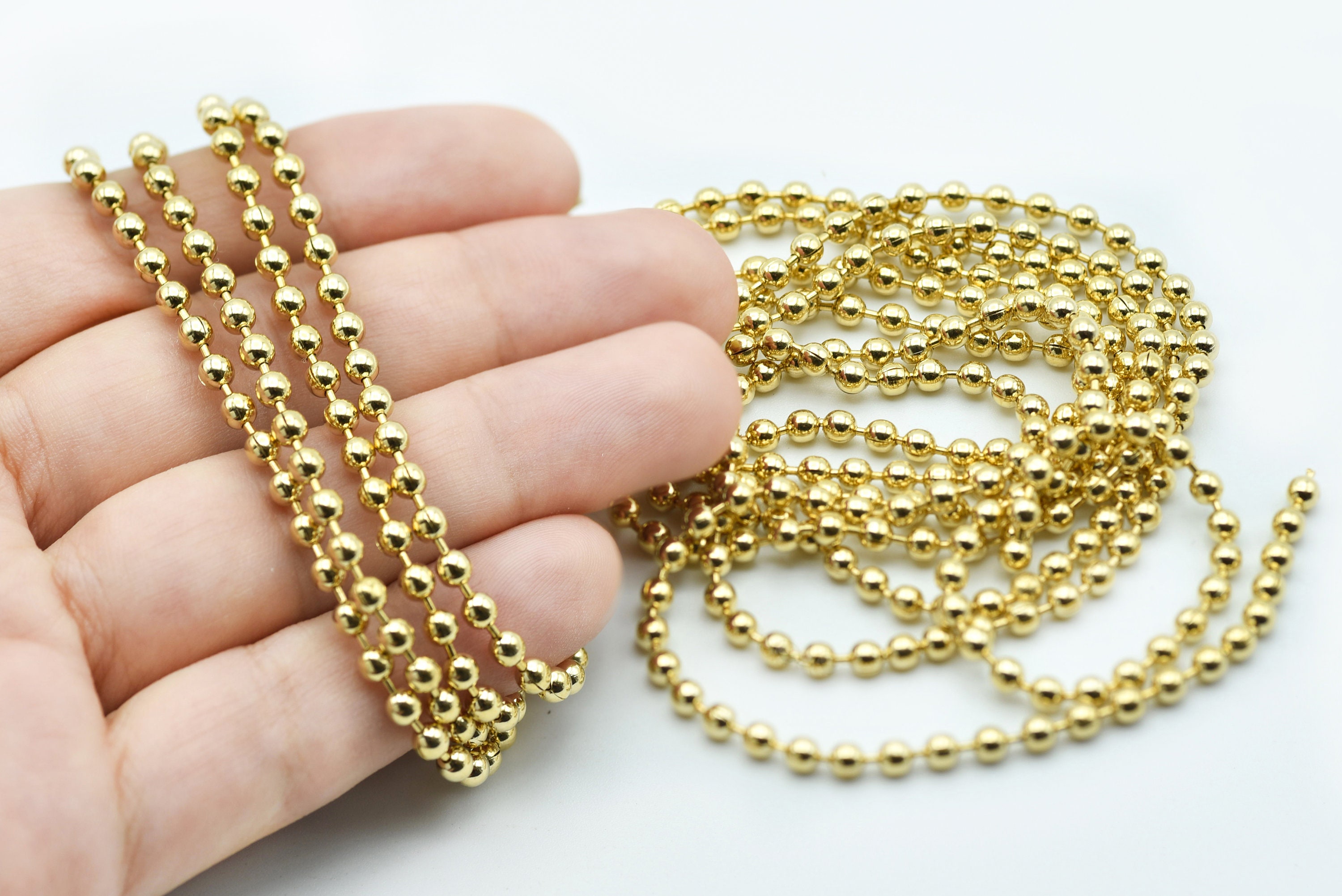 3mm 24k Shiny Gold Ball Chain Faceted Ball Chain Bulk Etsy
