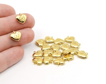 11mm 24k Shiny Gold Plated Mini Heart Evil Eye Charms, Heart Shaped Evil Eye Pendant, Heart Necklace Charm, Gold Heart, Gold Plated Findings