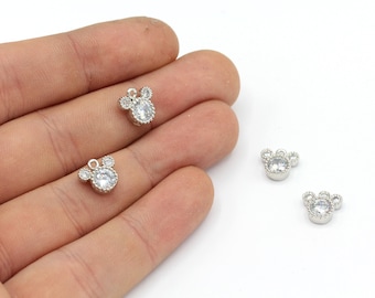 9mm Rhodium Plated Mini Mickey Mouse Charm, CZ Micro Pave Mickey Mouse Charm, Cubic Zirconia Charm, Mickey Mouse Bracelet, Rhodium Findings