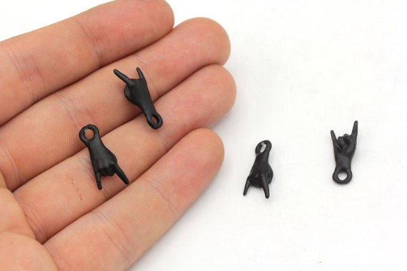 8x18mm Black Plated Rock n Roll Hand Charm, Black Hand Pendant, Rock on Hand Charm, Hand Charm, Hand Gesture Charm,  Black Plated Findings