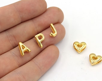 Cuentas de letras chapadas en oro de 24 k (8 x 10 mm), dijes de letras doradas, cuentas de letras doradas, dijes de iniciales, joyas personalizadas, accesorios chapados en oro