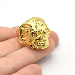 24K Shiny Gold Plated Adjustable Skull Ring, Boho Ring, Jewelry Ring, Wholesale Ring, Gold Plated Ring, Brass Ring Findings, Bohem Ring