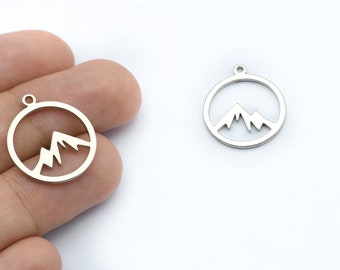 18x20mm Rhodium Plated Mountain Patterned Blank Medallion Charm, Blank Necklace, Rhodium Plated Findings, Round Charms, GLD228