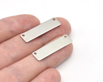 30 x 8 mm gerhodineerde rechthoekige plaat, 2 gaten rechthoekige bedels, rechthoekige hanger, rechthoekige ketting, messing onderdelen, RHD047