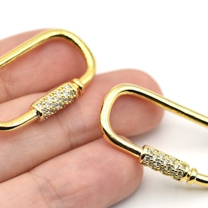 30x16mm 24k Shiny Gold Oval Clasp, Cz Oval Clasp, Micro Pave Clasp, Gold Necklace Clasp Pendant, Carabiner Clasp, Necklace Connector, CZ191