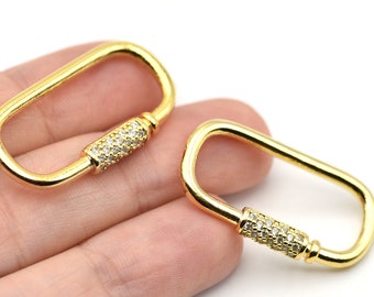 30x16mm 24k Shiny Gold Oval Clasp, Cz Oval Clasp, Micro Pave Clasp, Gold Necklace Clasp Pendant, Carabiner Clasp, Necklace Connector, CZ191
