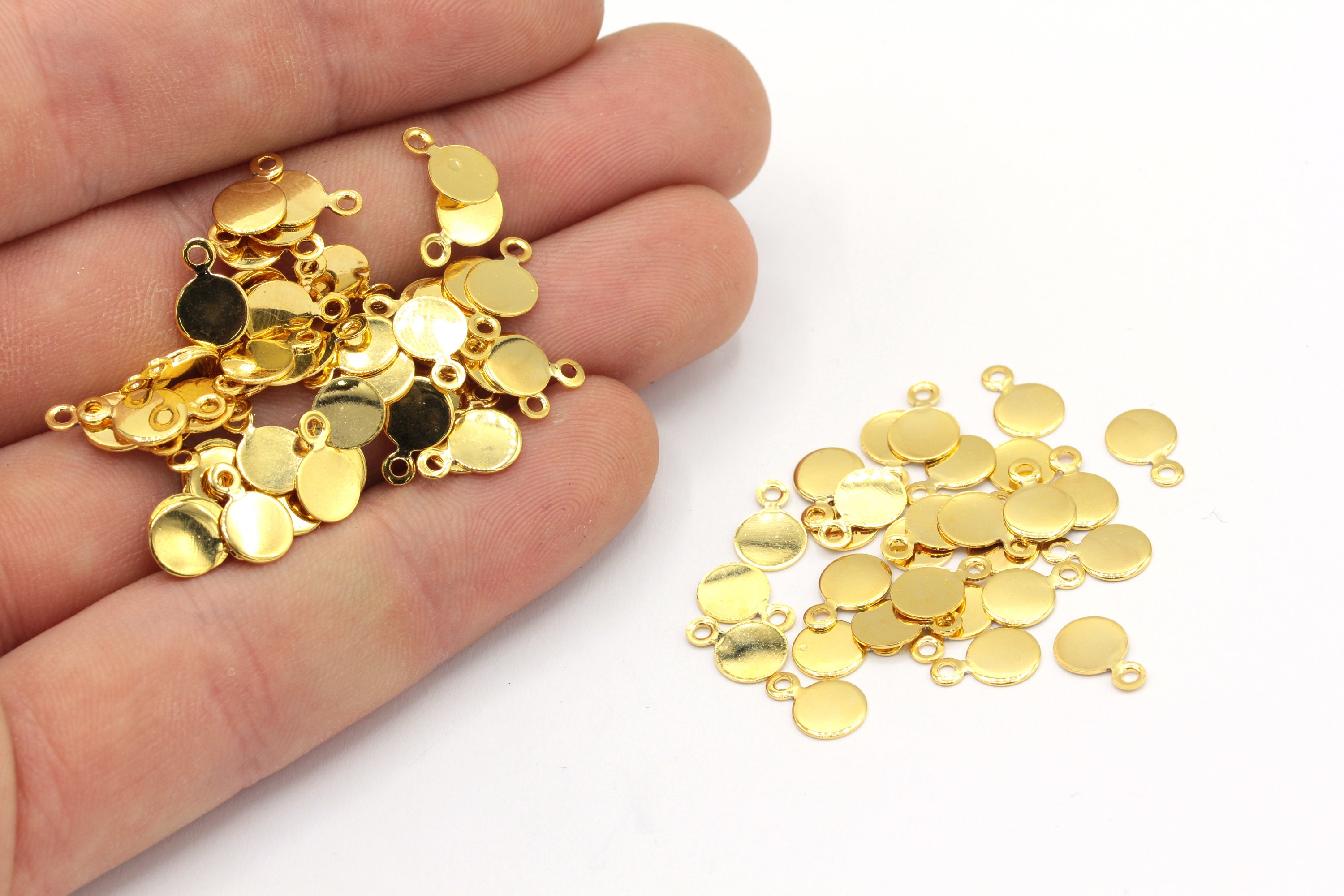 Small Rund Charm 6x9mm 24k Shiny Gold Plated Mini Round Disc Charm, Tiny Round Charm ...