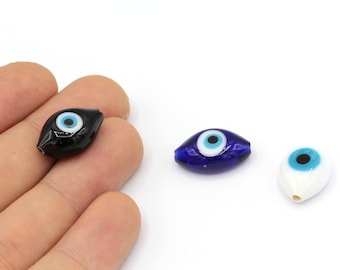 12x18mm Hand Made Murano Glass Evil Eye Beads, Murano Evil Eye Charm, Murano Glass Findings, High Quality Murano, Tiny Murano Charms