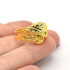 24K Shiny Gold Plated Adjustable Skull Ring, Boho Ring, Jewelry Ring, Wholesale Ring, Gold Plated Ring, Brass Ring Findings, Bohem Ring