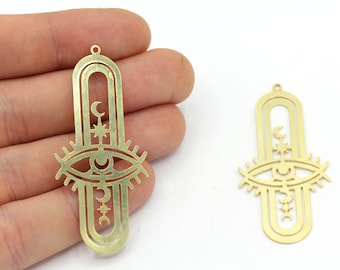 24 x 55 mm Breloque mauvais oeil en laiton, Breloque larme, Breloque du troisième oeil, Breloques célestes, Boucles d'oreilles en laiton, Breloque découpée au laser, Apprêts en laiton
