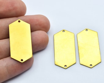 36x16mm Raw Brass Hexagon Shaped Charms, 2 Holes Raw Brass Hexagon Pendant, Raw Brass Flat Plate, Brass Findings, Wholesale