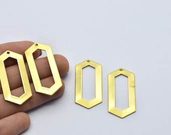35x15mm Raw Brass Hexagon Shaped Blank Charms, Raw Brass Hexagon Pendant, Raw Brass Flat Plate, Brass Findings, Wholesale, RB087
