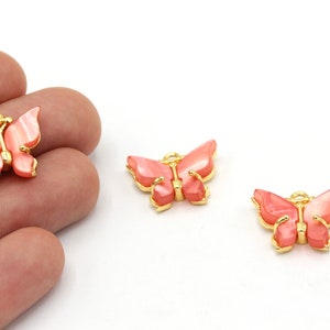16x20mm 24k glanzende vergulde gekleurde acryl vlinder hanger, vlinder charmes, dierlijke charme, hanger voor ketting, vergulde bevindingen