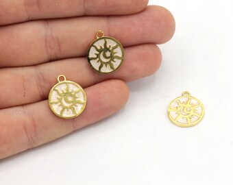 15 x 17 mm 24k glänzend vergoldeter weißer Emaille Mond mit Sternanhänger, himmlischen Anhänger, Medaillon Mond, Halbmond Anhänger, Goldanhänger, Goldzubehör