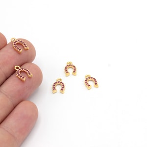 7x11mm 24k Shiny Gold Plated CZ Micro Pave Horseshoe Charms, Horseshoe Pendant, Lucky Charms, Mini Horseshoe Pendant, Gold Plated Findings
