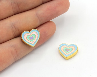 14x16mm 24k Shiny Gold Plated Heart Beads, Enamel Heart Beads, Bracelet Connector, Heart Bracelet, Heart Spacer Beads, Gold Plated Findings