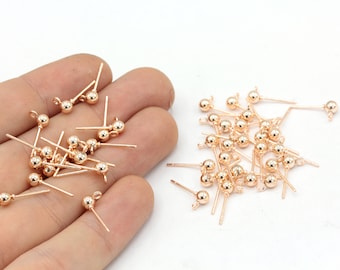 10 Pcs 4mm Rose Gold Plated Ball Ear Posts, Stainless Steel Earring, Ball Stud Earrings, Earring Findings, Jewelry Supplier, Rose Findings