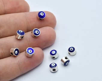 6x6mm Silver Plated Evil Eye Beads, Enamel Evil Eye Charms, Bracelet Connector, Evil Eye Bracelet,Evil Eye Spacer Beads, Wholesale, GLD120-1